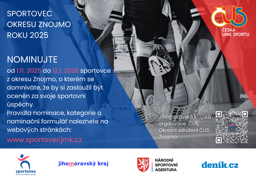 Nominujte sportovce z okresu Znojmo do 12.1.2026 Nominujte sportovce z okresu Znojmo do 12.1.2026