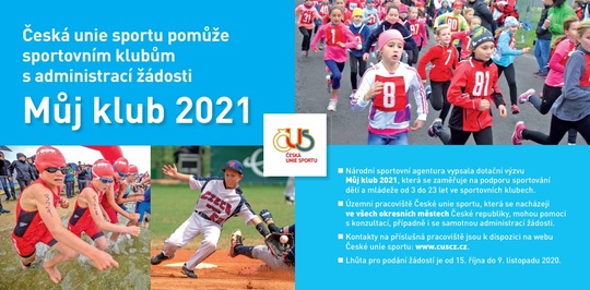 Žádost o dotaci Můj klub 2021 -ŽÁDOSTI PRODLOUŽENY DO 27.11.2020!!